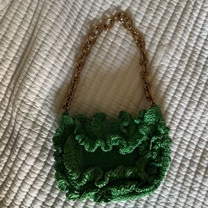 Zara green ruffle shoulder bag NWOT
